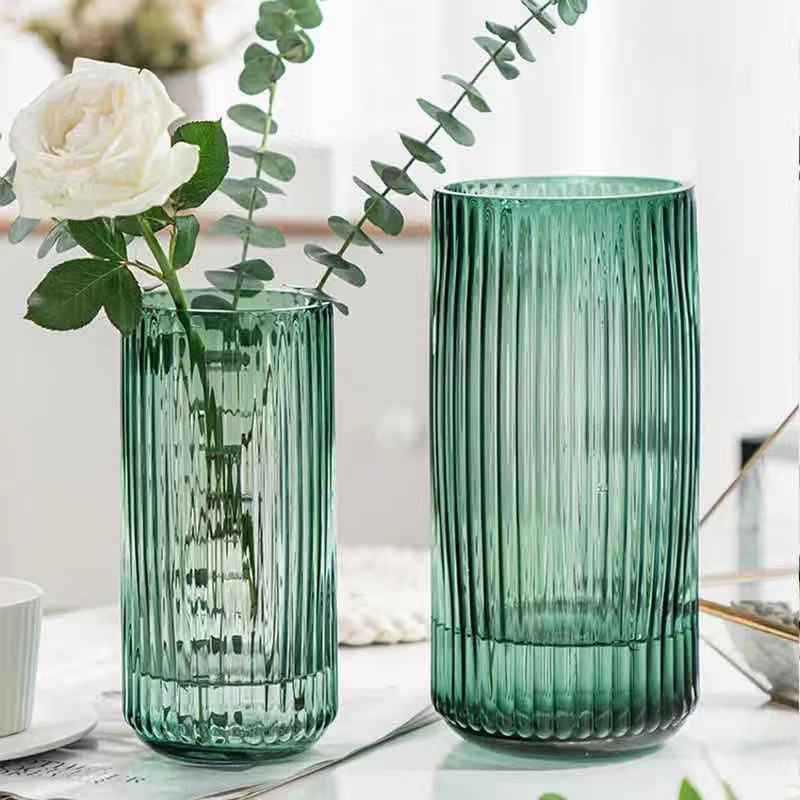 Contemporary Vertical Striped Glass Vase for Elegant Home Accents