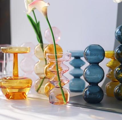 Artisan Crafted Transparent Bubble Vase - Decorative Glass Flower Pot in Various Colors